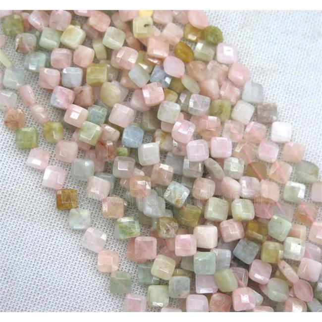Morganite beads, faceted square