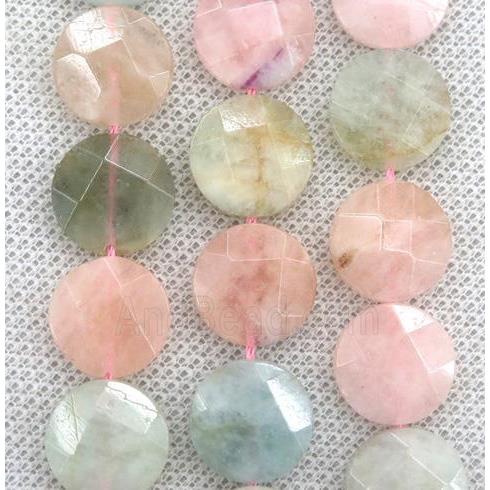 Morganite beads, faceted flat round