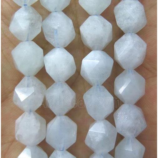 Aquamarine ball beads, faceted round, light blue