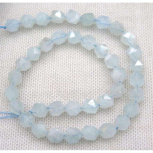 Aquamarine ball beads, faceted round, light blue