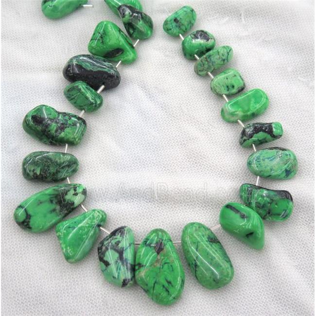 Green Grass Turquoise Collar Beads, freeform, top-drilled