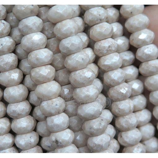 white Chinese River Jasper beads, faceted rondelle, Grade B