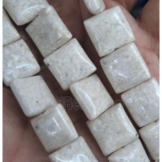 white Chinese River Jasper beads, square, Grade B