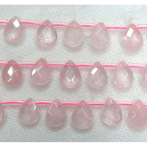 Rose Quartz beads, faceted teardrop, pink, top drilled