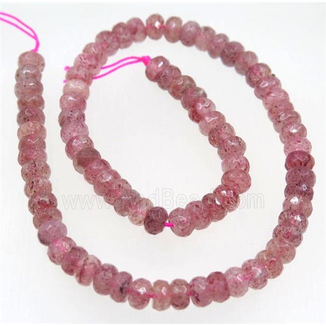natural Strawberry Quartz beads, faceted rondelle