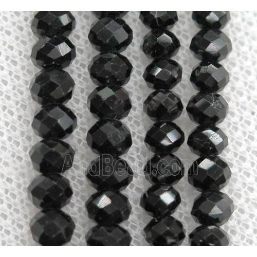 black tourmaline beads, faceted rondelle