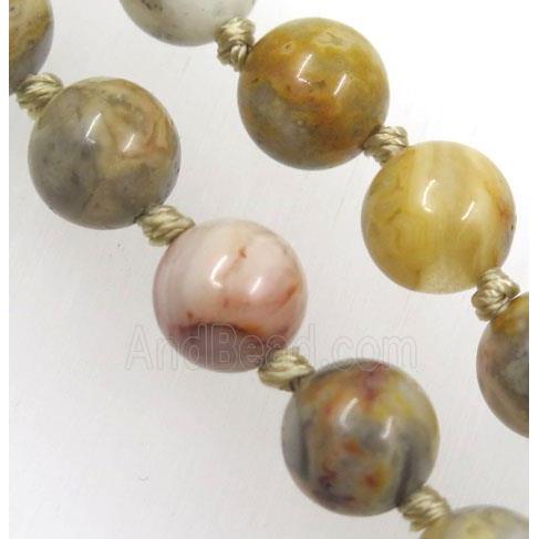 Yellow Crazy Agate beads knot Necklace Chain