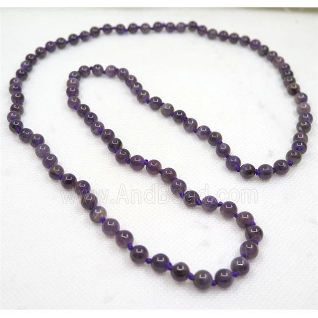round purple Amethyst beads knot Necklace Chain