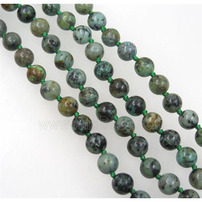 green African Turquoise beads knot Necklace Chain, round