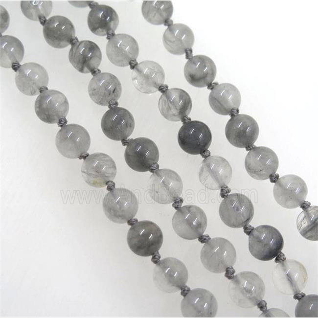 round Chinese Gray Cloudy Quartz Beads Knot Necklace Chain