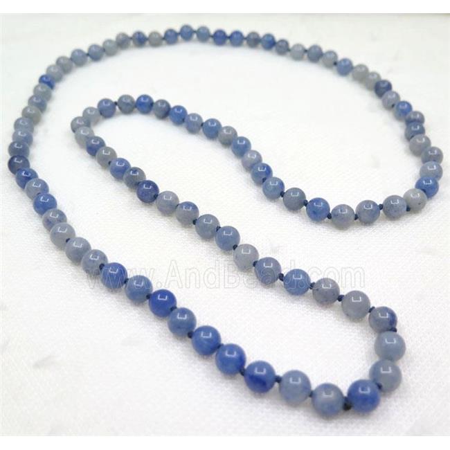 Blue Aventurine bead knot Necklace Chain, round