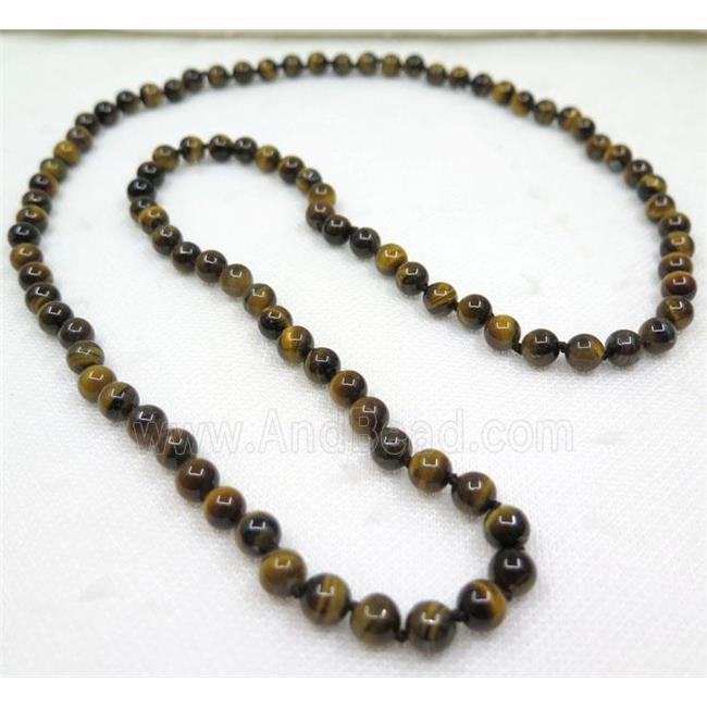 yellow Tiger eye stone bead knot Necklace Chain, round