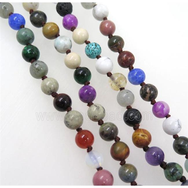 mix gemstone beads knot Rosary Necklace Chain, round
