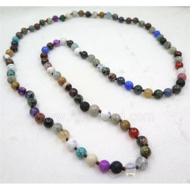mix gemstone beads knot Rosary Necklace Chain, round