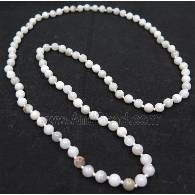 white Crazy Agate bead knot Necklace Chain, round