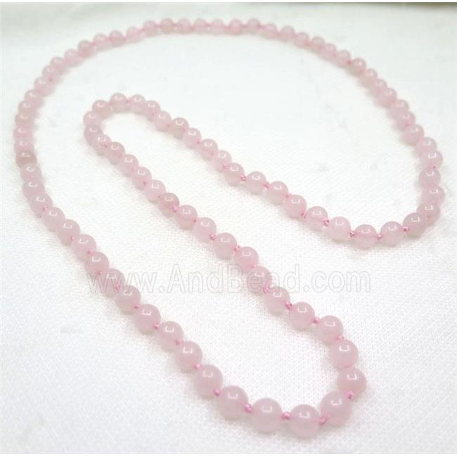 round Rose Quartz beads knot Necklace Chain