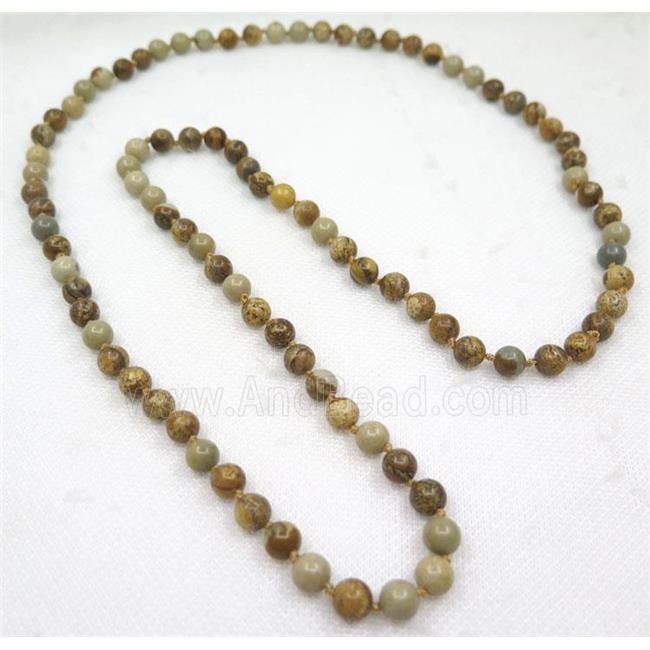 yellow Picture Jasper bead knot Necklace Chain