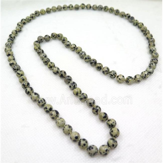 round spotted dalmatian jasper beads knot Rosary Necklace Chain