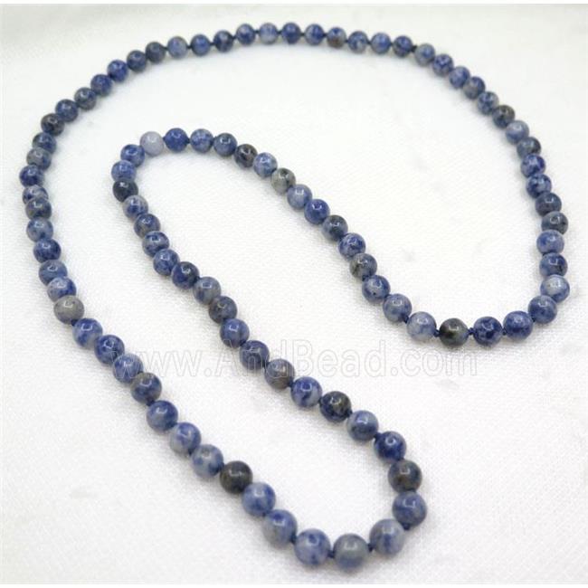 blue spotted dalmatian jasper beads knot Necklace Chain, round