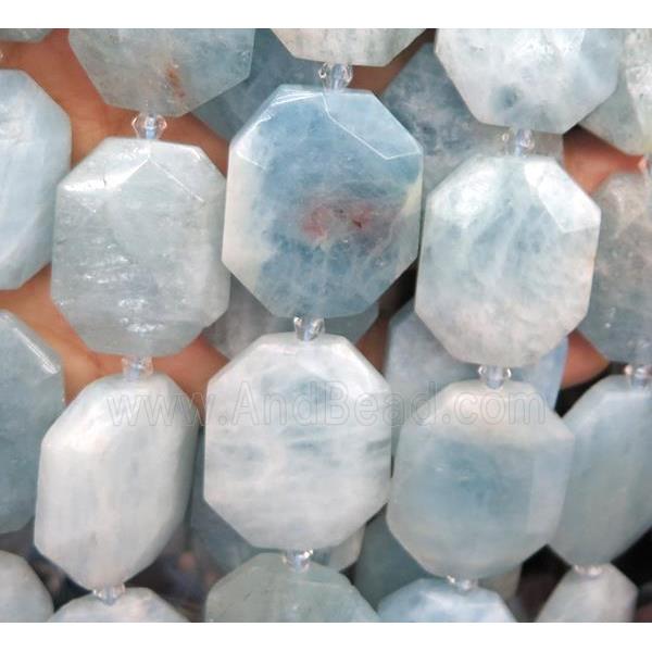 Aquamarine slice beads, faceted freeform, blue