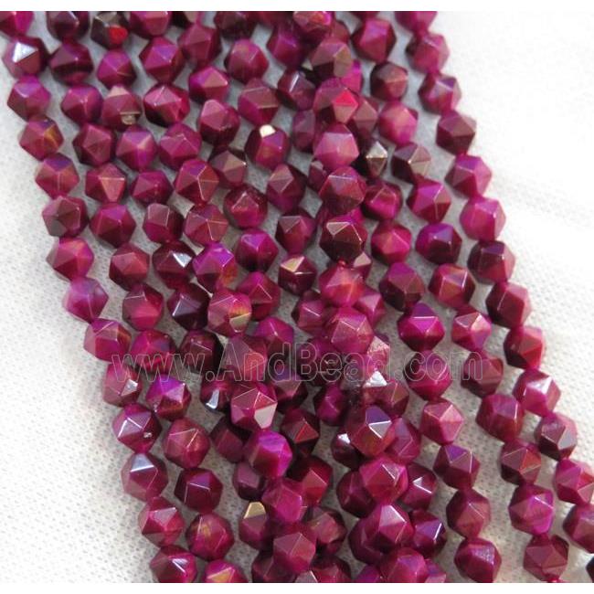 hotpink tiger eye stone ball bead, faceted round