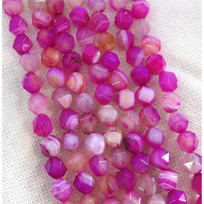 hotpink striped agate beads ball, faceted round