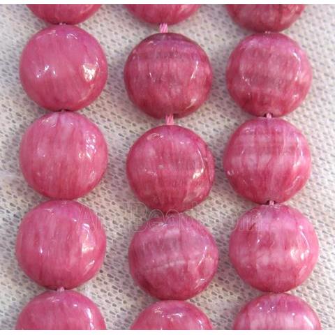Chinese Rhodonite beads, dye pink, flat round