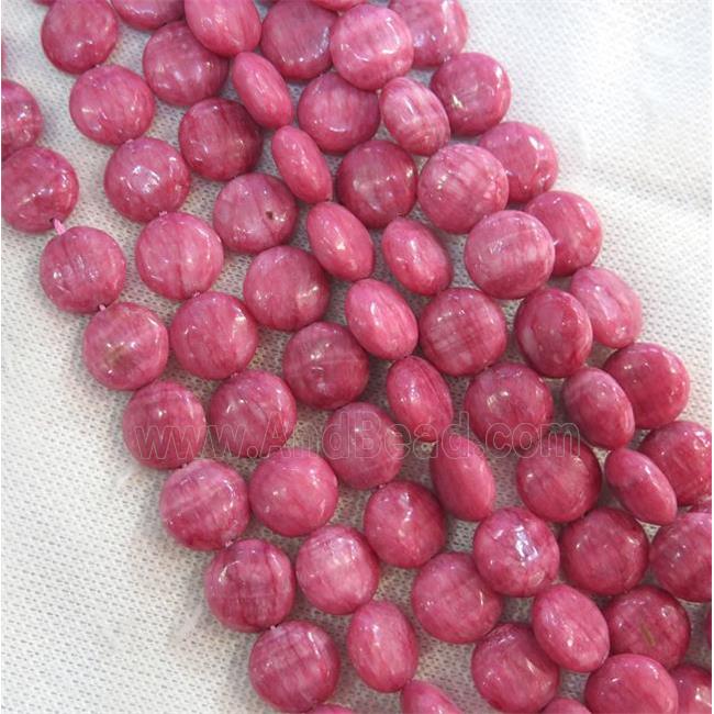 Chinese Rhodonite beads, dye pink, flat round