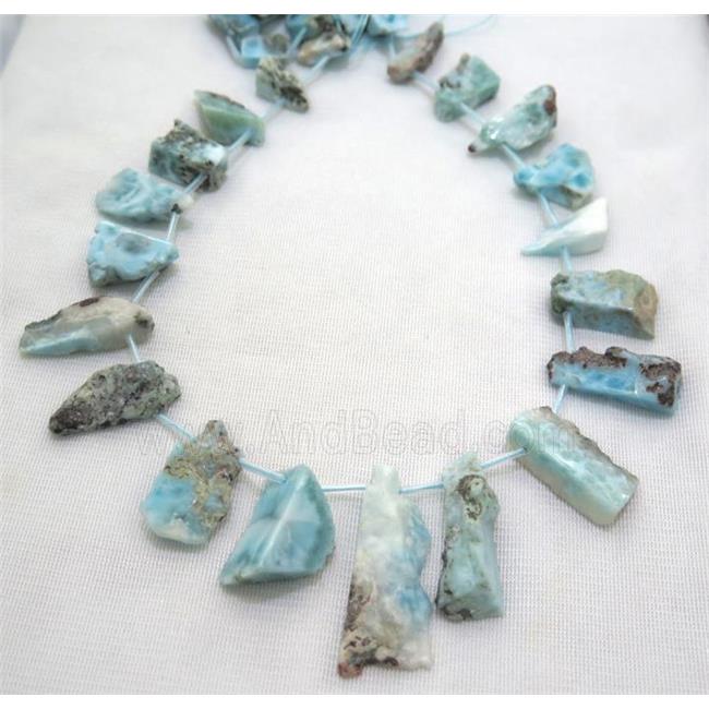 blue Larimar collar beads, freeform, top drilled