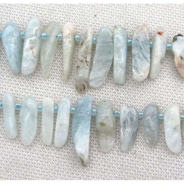lt.blue Aquamarine collar beads, stick, freeform, top drilled