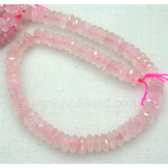 faceted Rose Quartz rondelle beads, pink
