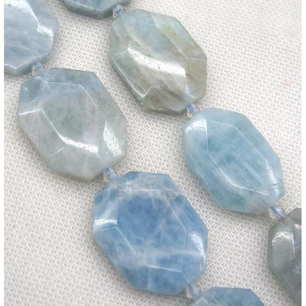 Aquamarine slice beads, faceted freeform, blue