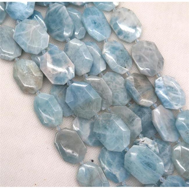 Aquamarine slice beads, faceted freeform, blue