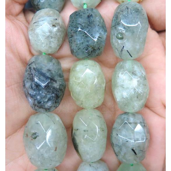 green Prehnite barrel beads, faceted