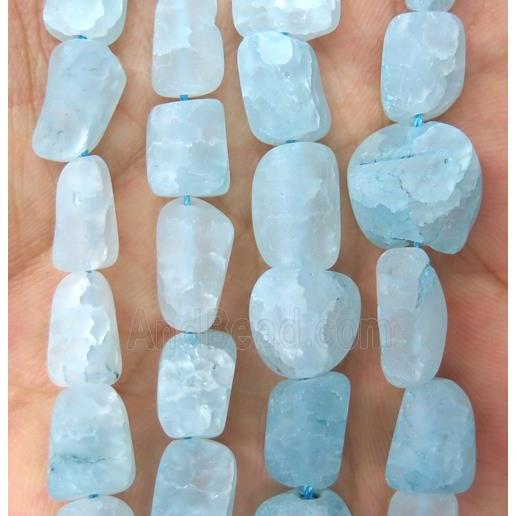 matte Crack Clear Quartz chip beads, blue dye, freeform