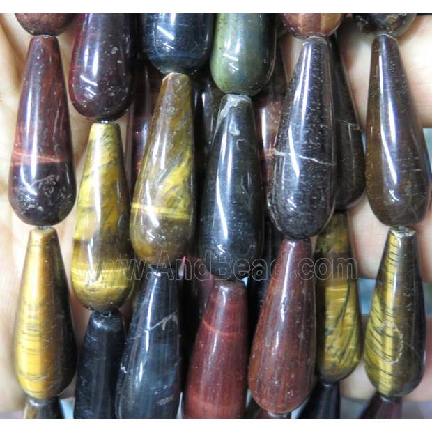 tiger eye stone bead, teardrop, mix color