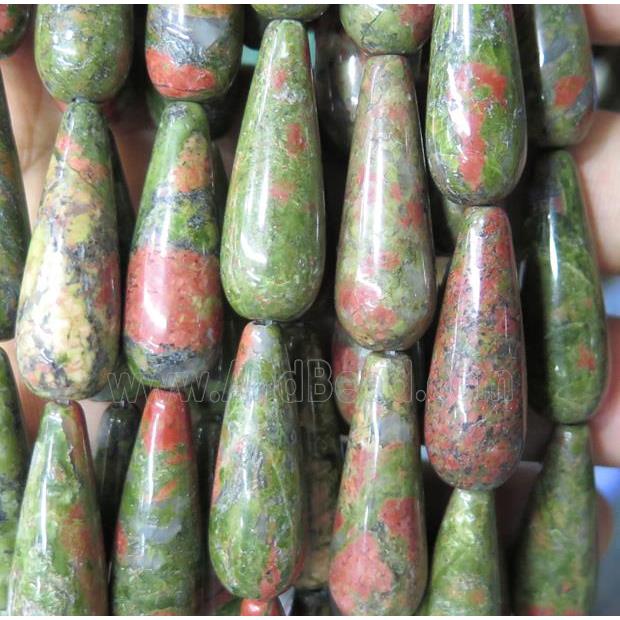 green unakite teardrop beads