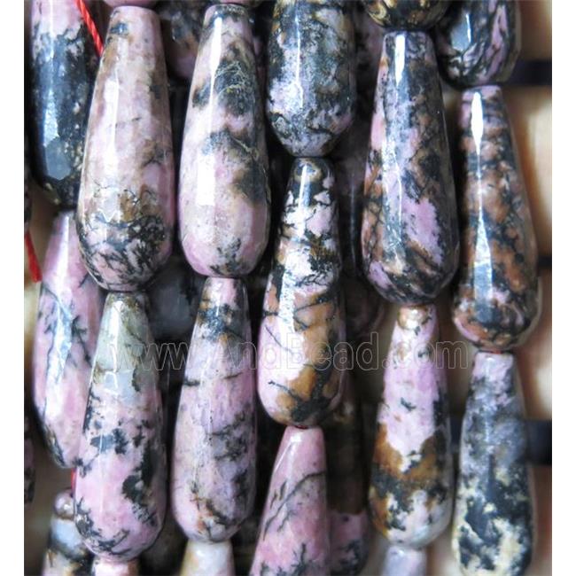 pink Rhodonite beads, faceted teardrop