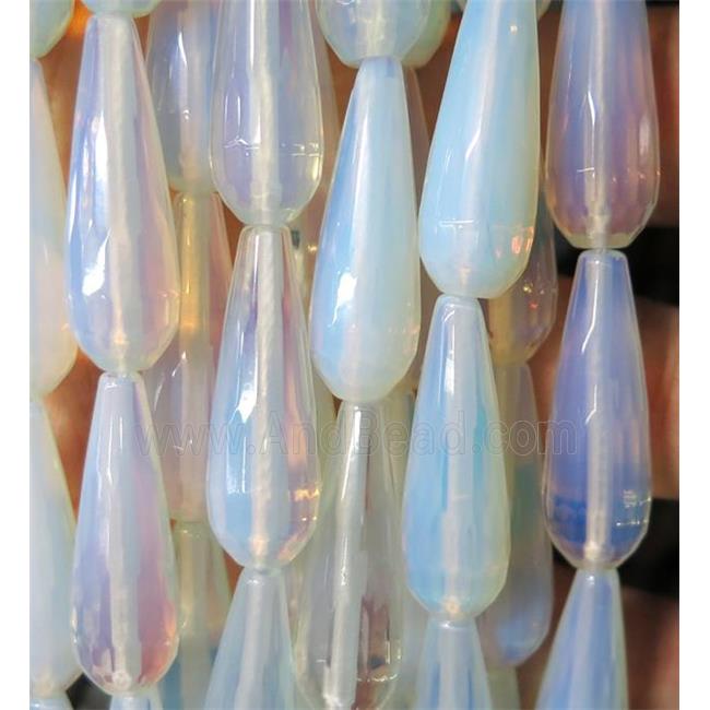 white opalite bead, faceted teardrop