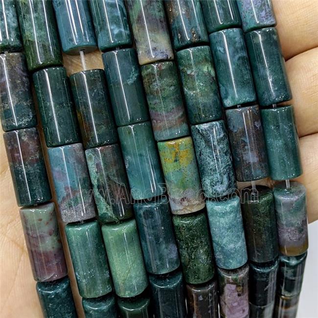 indian Agate tube beads, green