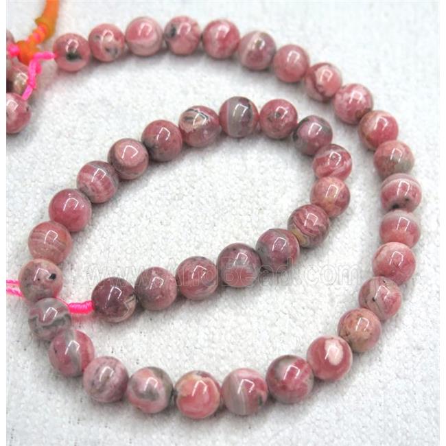 natural Rohodonite beads, round, pink