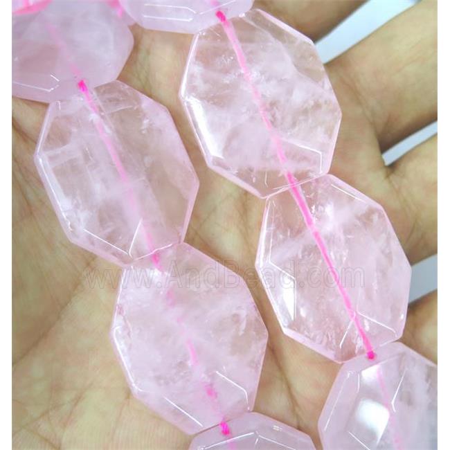 Rose Quartz slice beads, faceted freeform