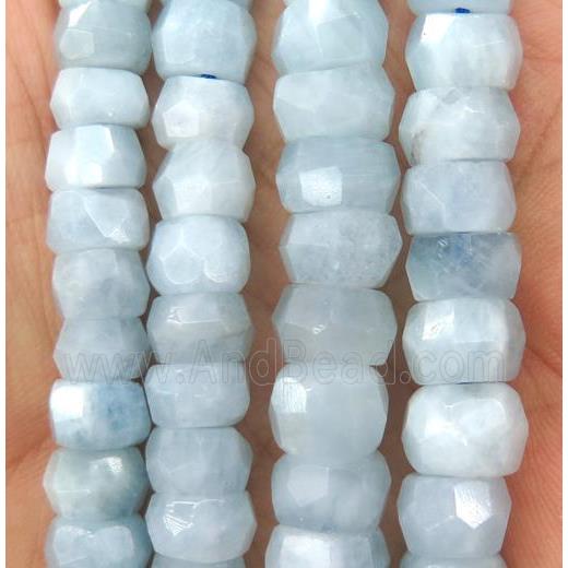 blue Aquamarine beads, faceted rondelle, AB-grade