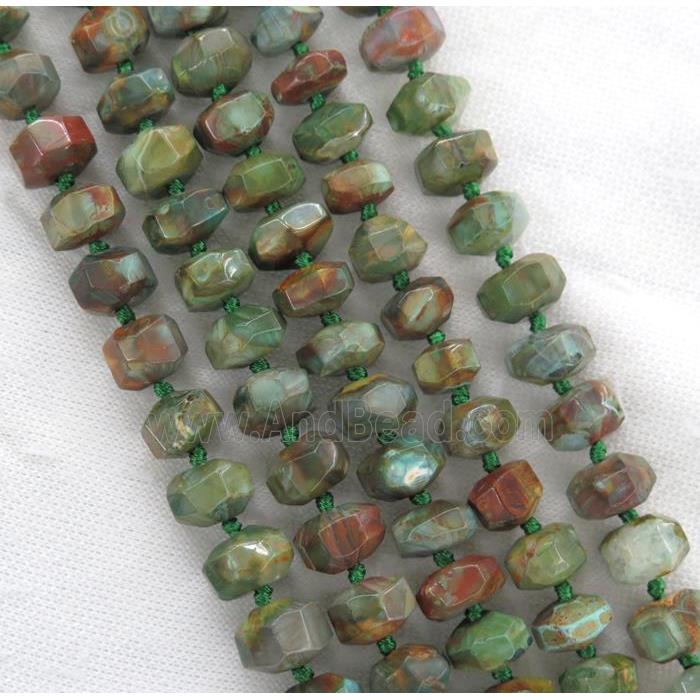 green Agate beads, faceted rondelle, dye