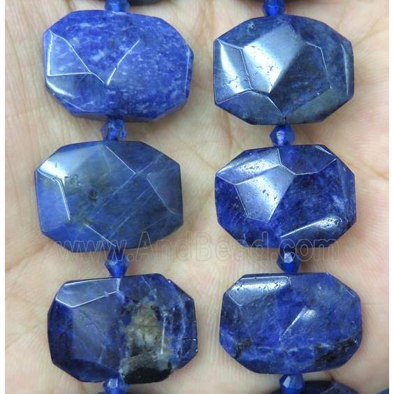 blue Sodalite nugget beads, faceted rectangle