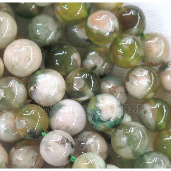 round Cherry blossom sakura Agate beads, green
