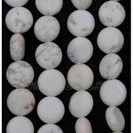 white Mongolian Turquoise beads, flat round, matte