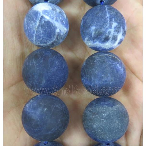 large round Sodalite beads, matte, blue