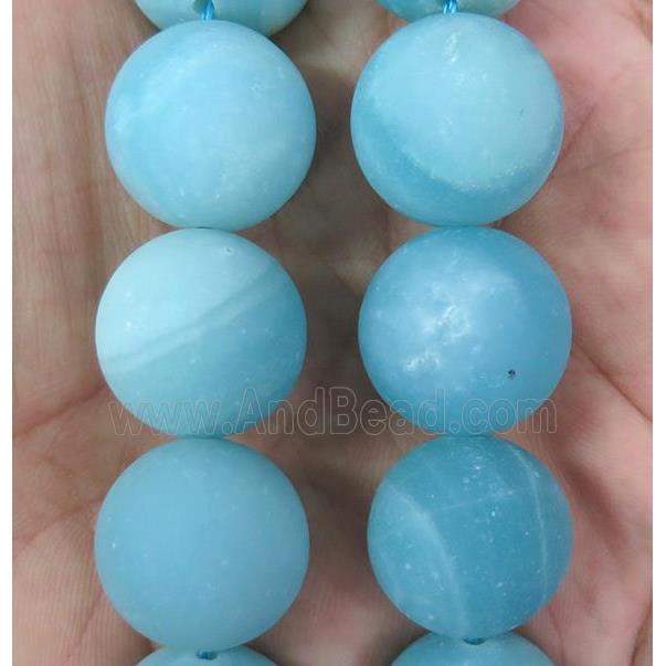 large round blue Amazonite beads, matte, dye