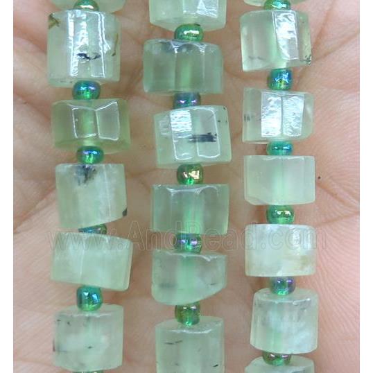 green Prehnite beads, faceted heishi